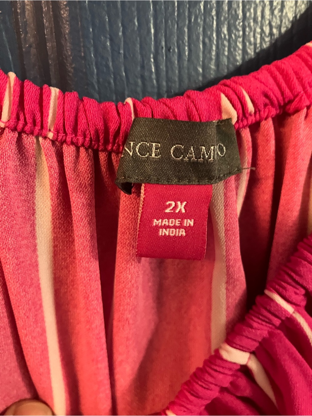 Vince Camuto Hot Pink Striped Off-Shoulder Blouse with Tie - Picture 4 of 5